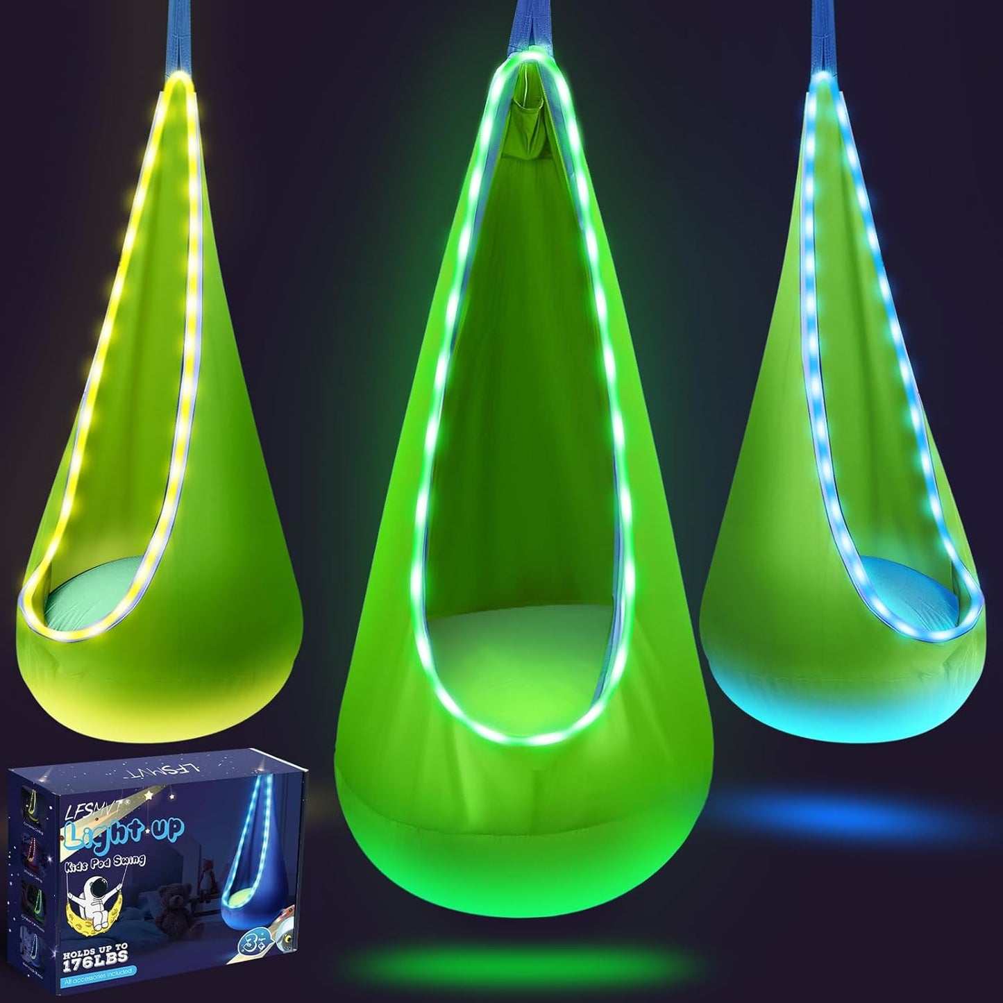 Light Up Kids Pod Swing Seat with LED Lights for Fun Playtime