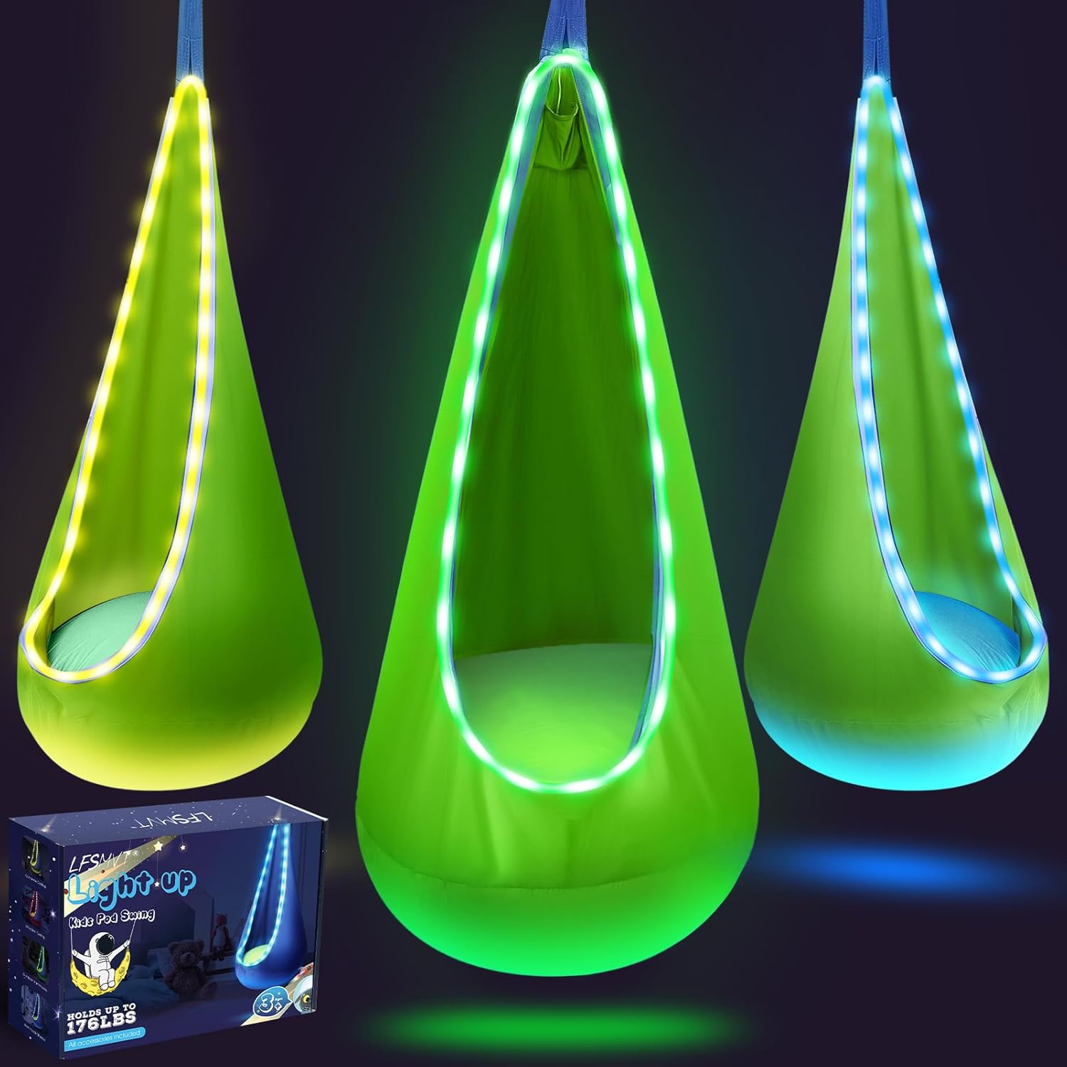 Light Up Kids Pod Swing Seat with LED Lights for Fun Playtime