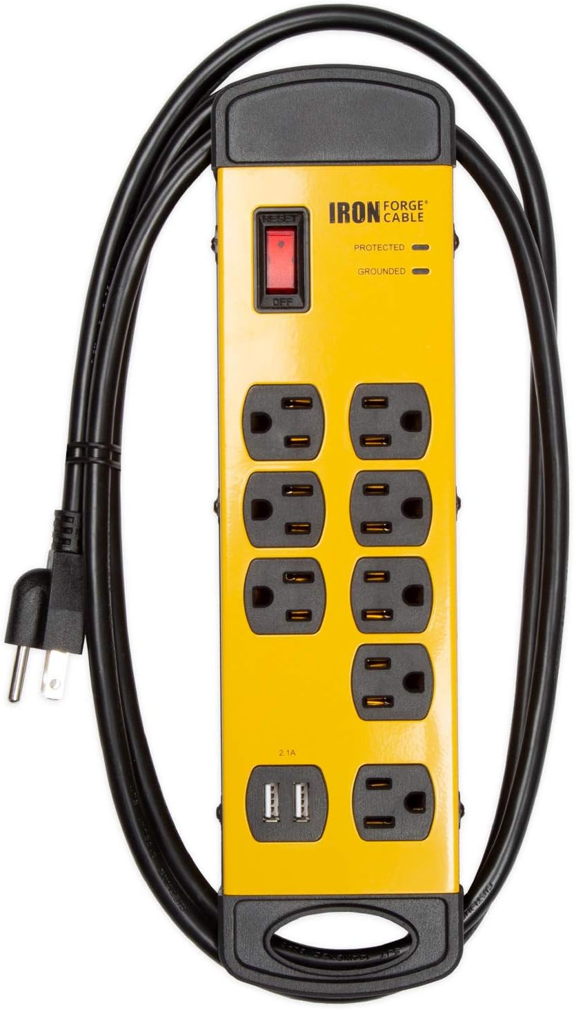 Iron Forge Cable 8 Outlet Heavy Duty Surge Protector Power Strip