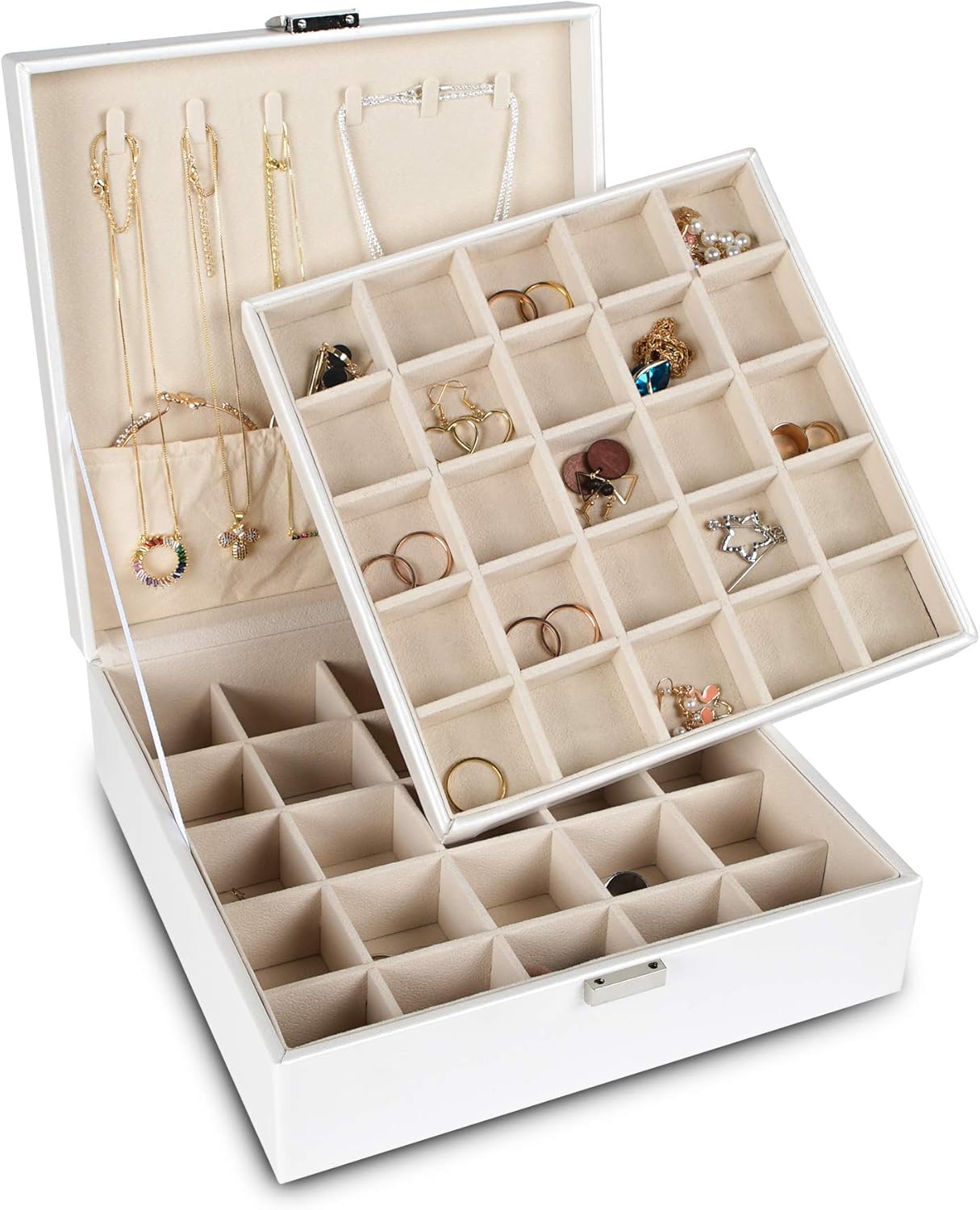 Frebeauty Earring Organizer Jewelry Box with Necklace Hooks