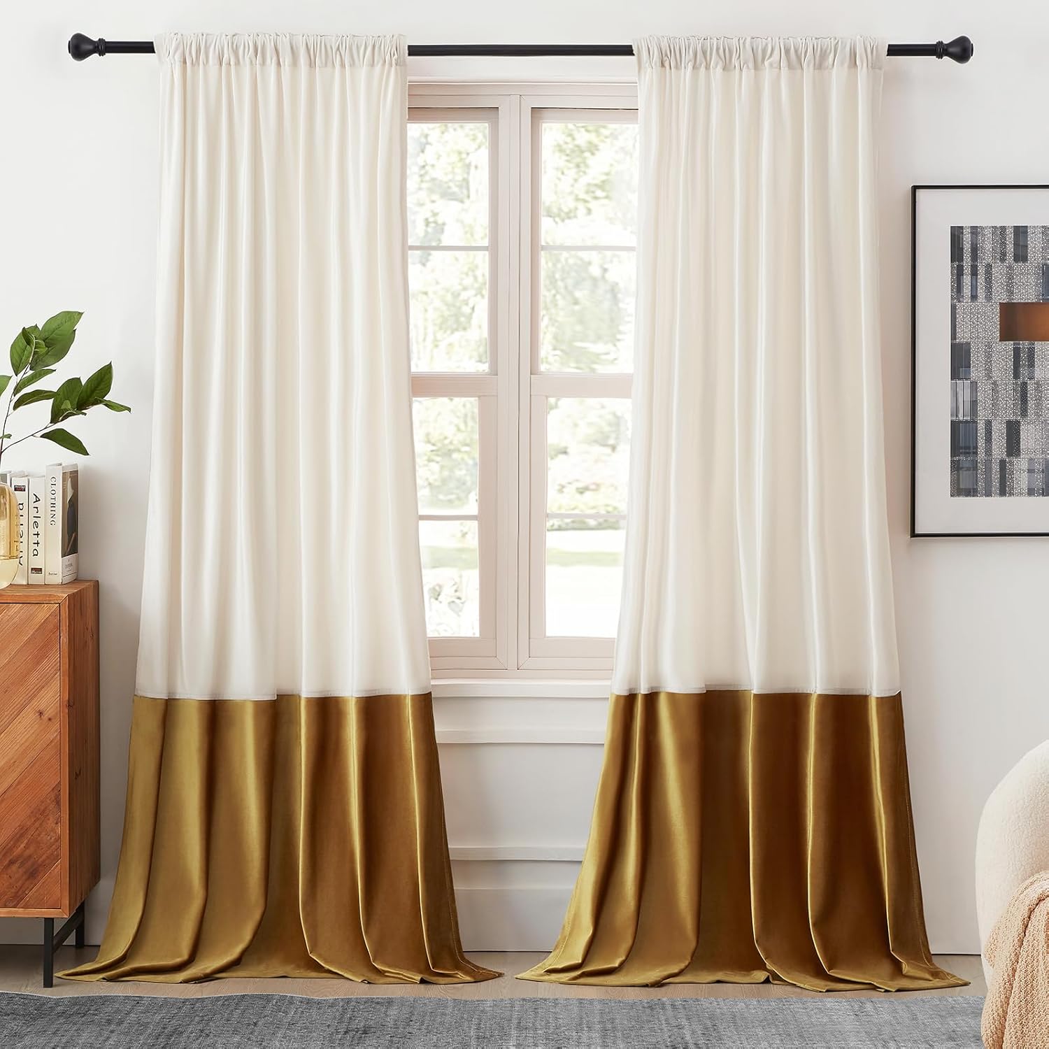 Velvet Curtains 90 inches Long for Living Room in Cream Ivory