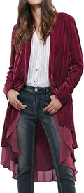 R.Vivimos Womens Ruffled Asymmetric Long Velvet Blazers Coat - Soft