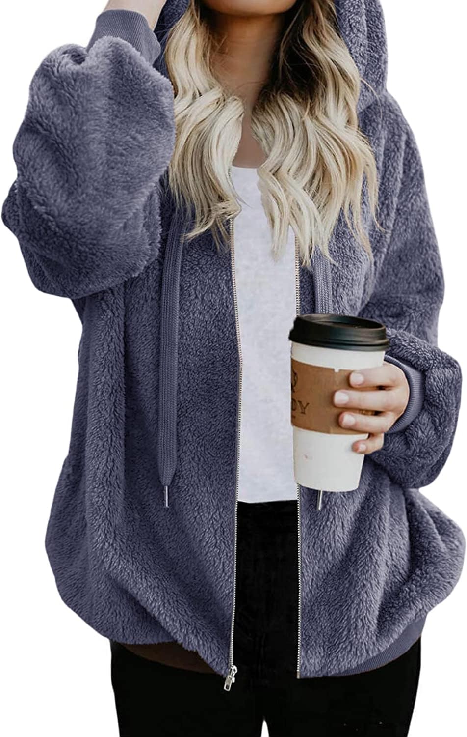 Nirovien Womens Sherpa Jacket Cozy Zip Up Fleece Hoodie