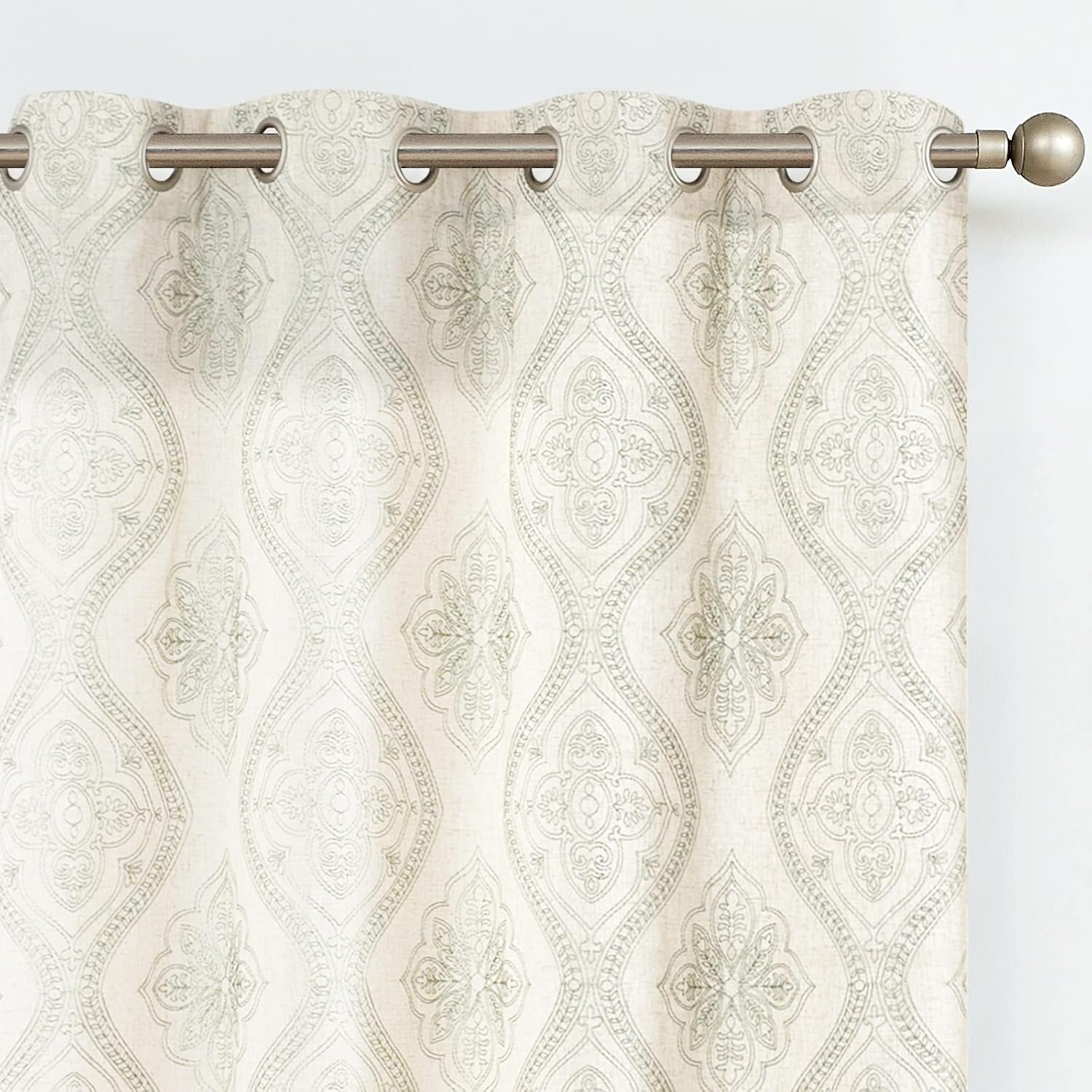Boho Linen Curtains for Living Room with Embroidered Design