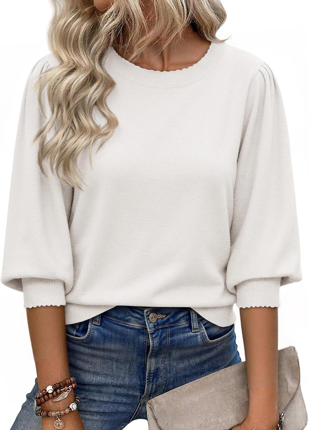 Cicy Bell Womens 3/4 Puff Sleeve Sweater for Fall Fashion