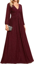 Ever-Pretty A-Line Long Lantern Sleeves Evening Dress - Shimmery Maxi