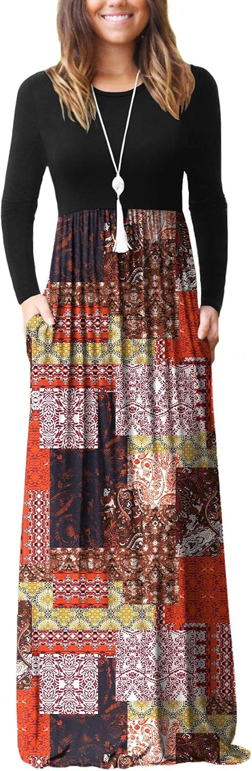 VIISHOW Women's Long Sleeve Maxi Dresses with Pockets for Casual Wear