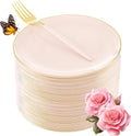 Pink and Gold Disposable Dessert Plates and Forks Set for Parties
