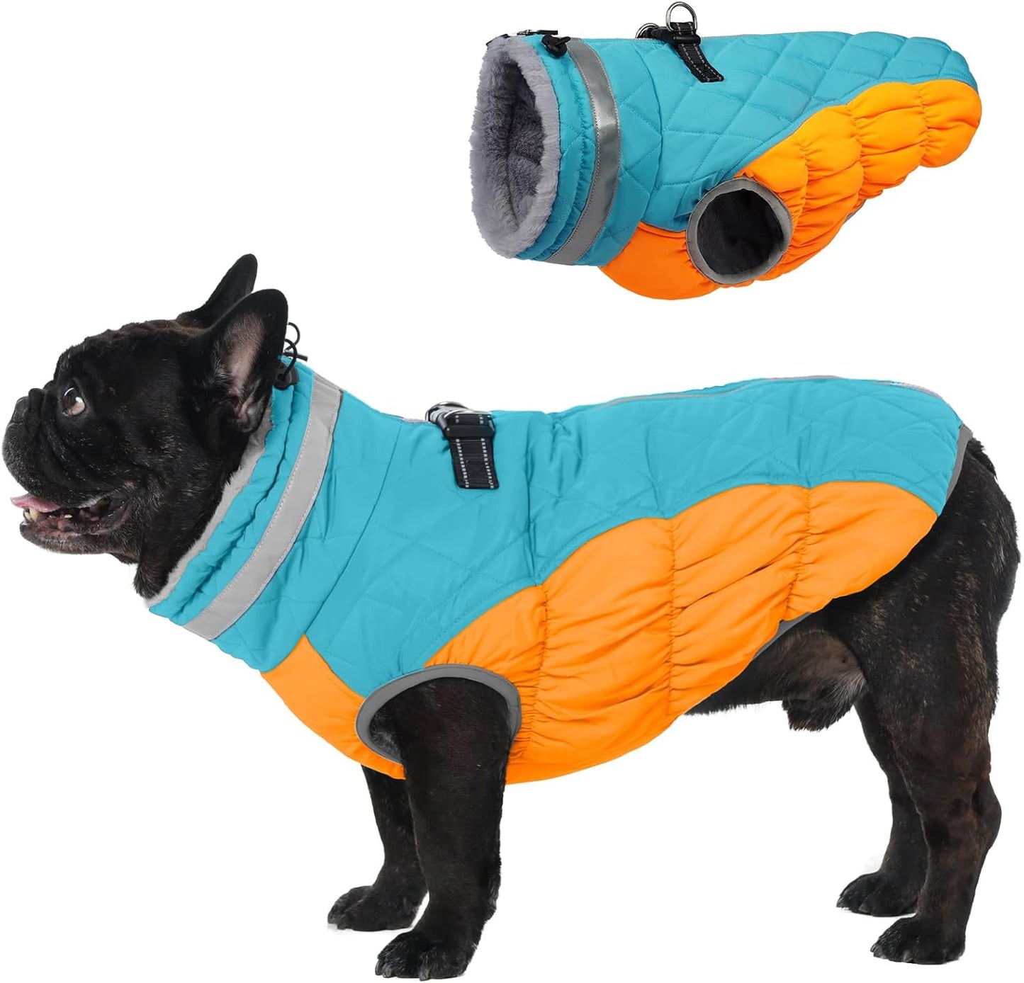Warm Dog Jackets for Large Dogs with Built-in Harness and Zipper
