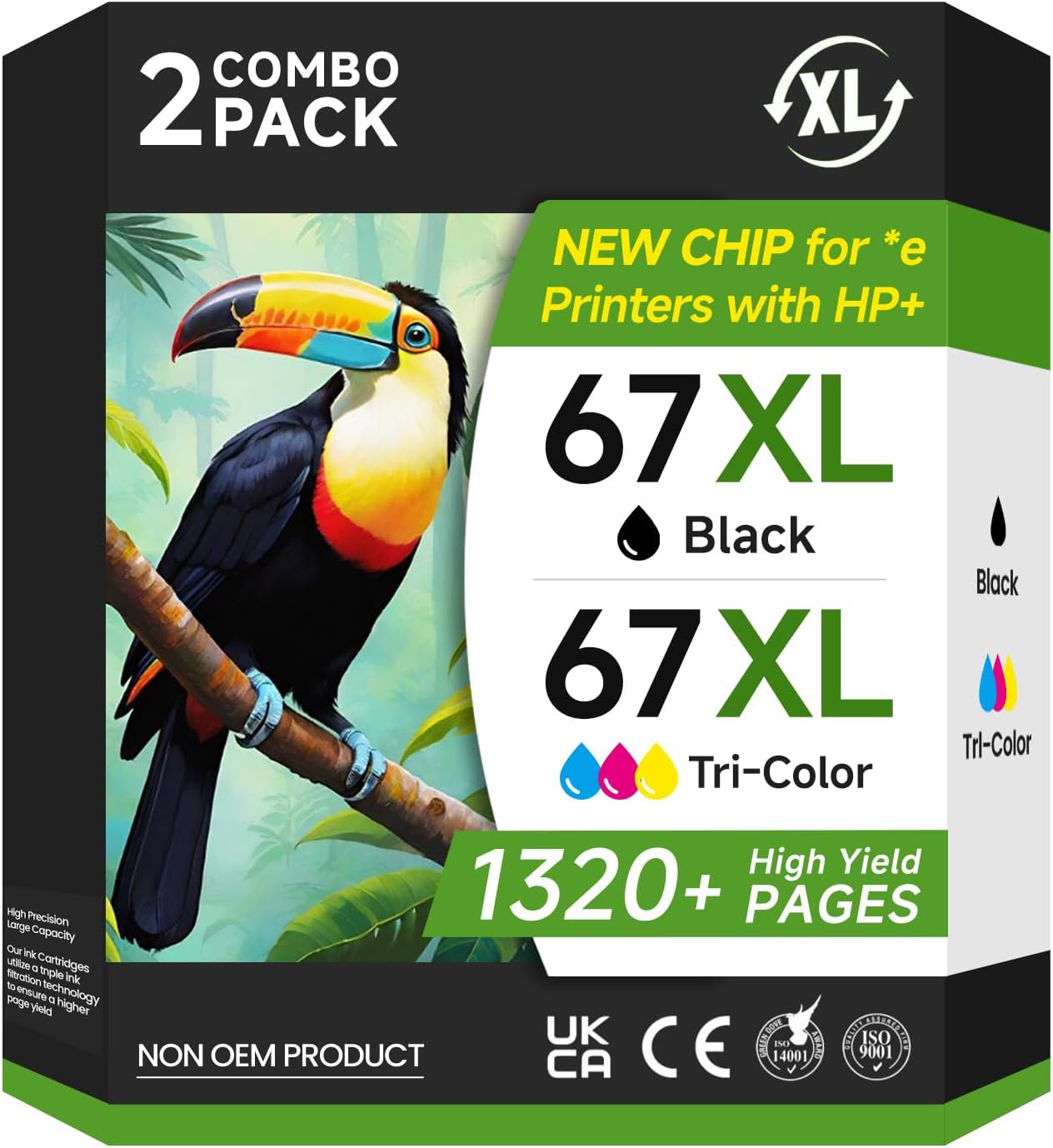 67XL Ink Cartridges Combo Pack for HP Printers - High Yield