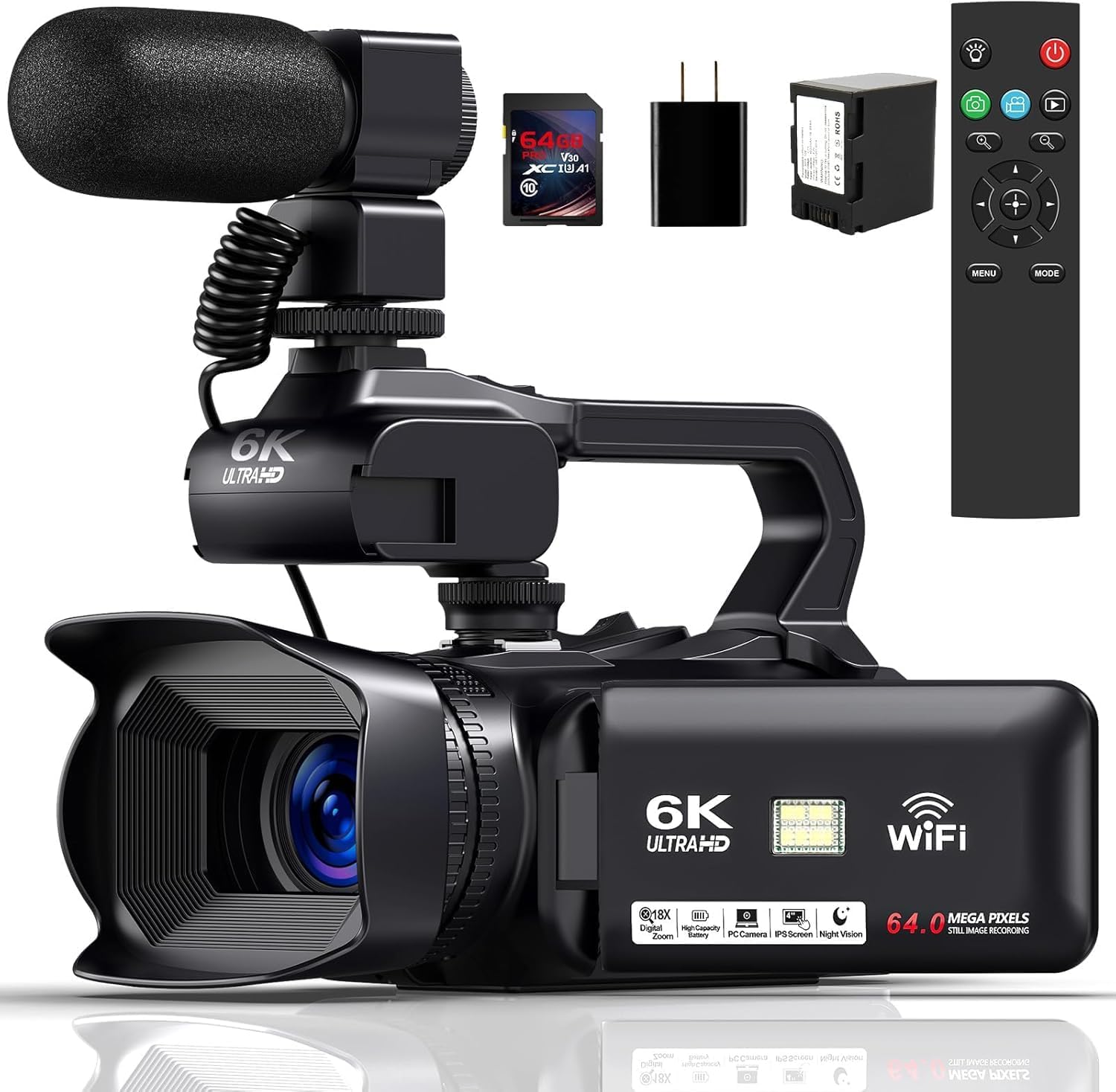 6K Camcorder Video Camera with Night Vision and 18X Zoom