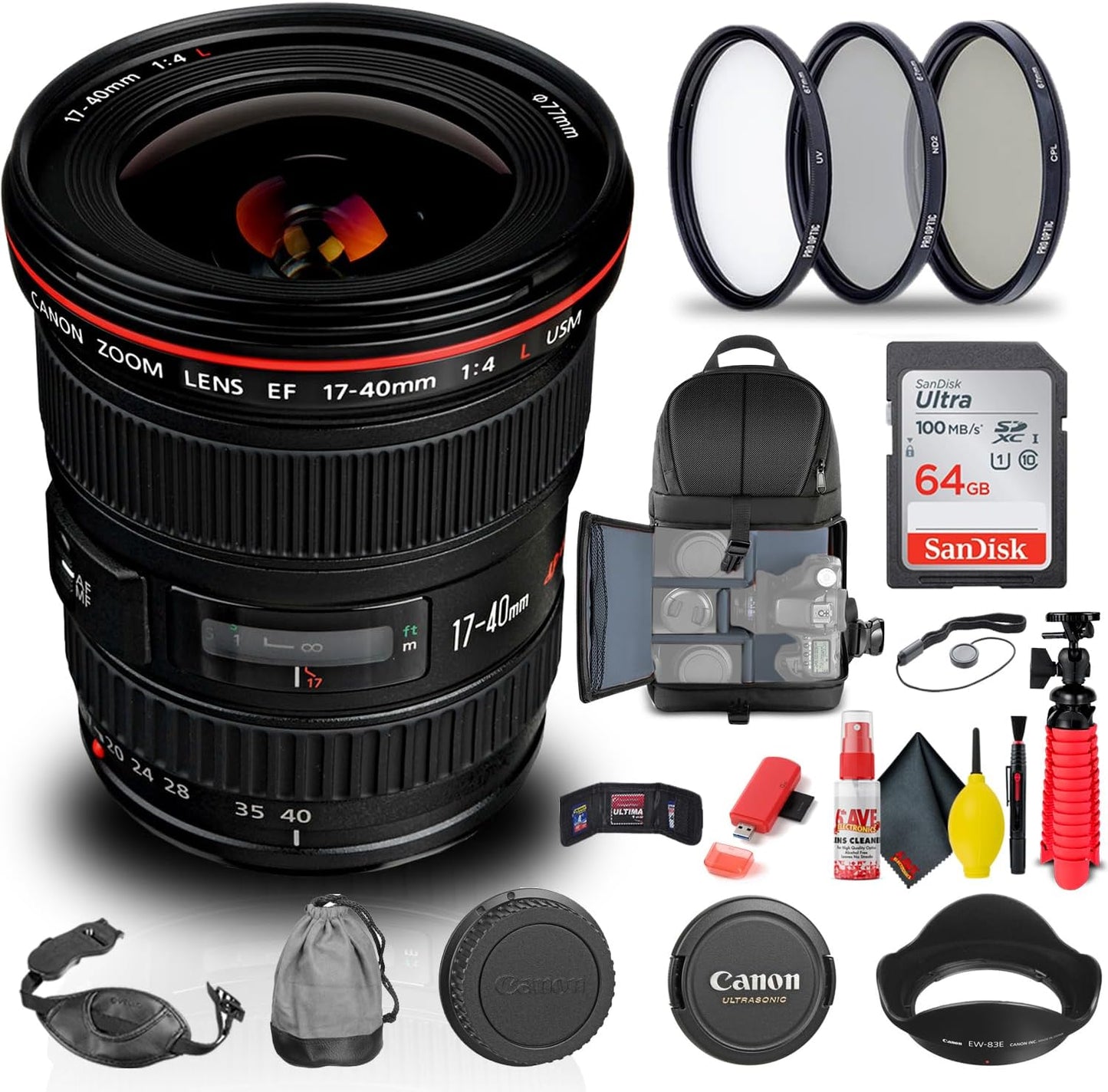 Canon EF 17-40mm f/4L USM Lens Bundle with Essential Accessories