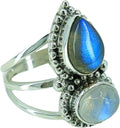 Navya Craft Rainbow Moonstone Labradorite Ring - Handmade Statement