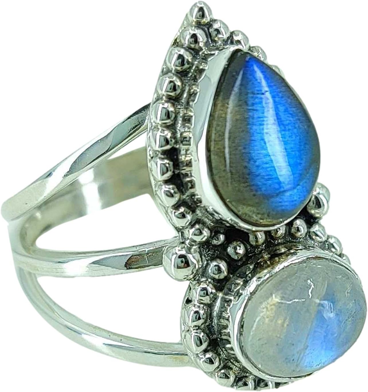 Rainbow Moonstone Labradorite Ring in 925 Sterling Silver