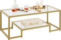 Modern 2-Tier Gold Coffee Table, Space-Saving Glass Top [Yaheetech]
