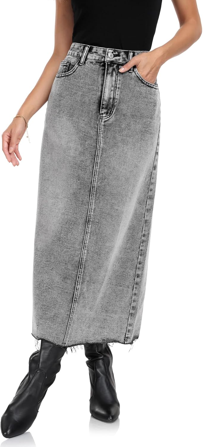 MISS MOLY Women's High Waisted A Line Denim Midi Skirt Review