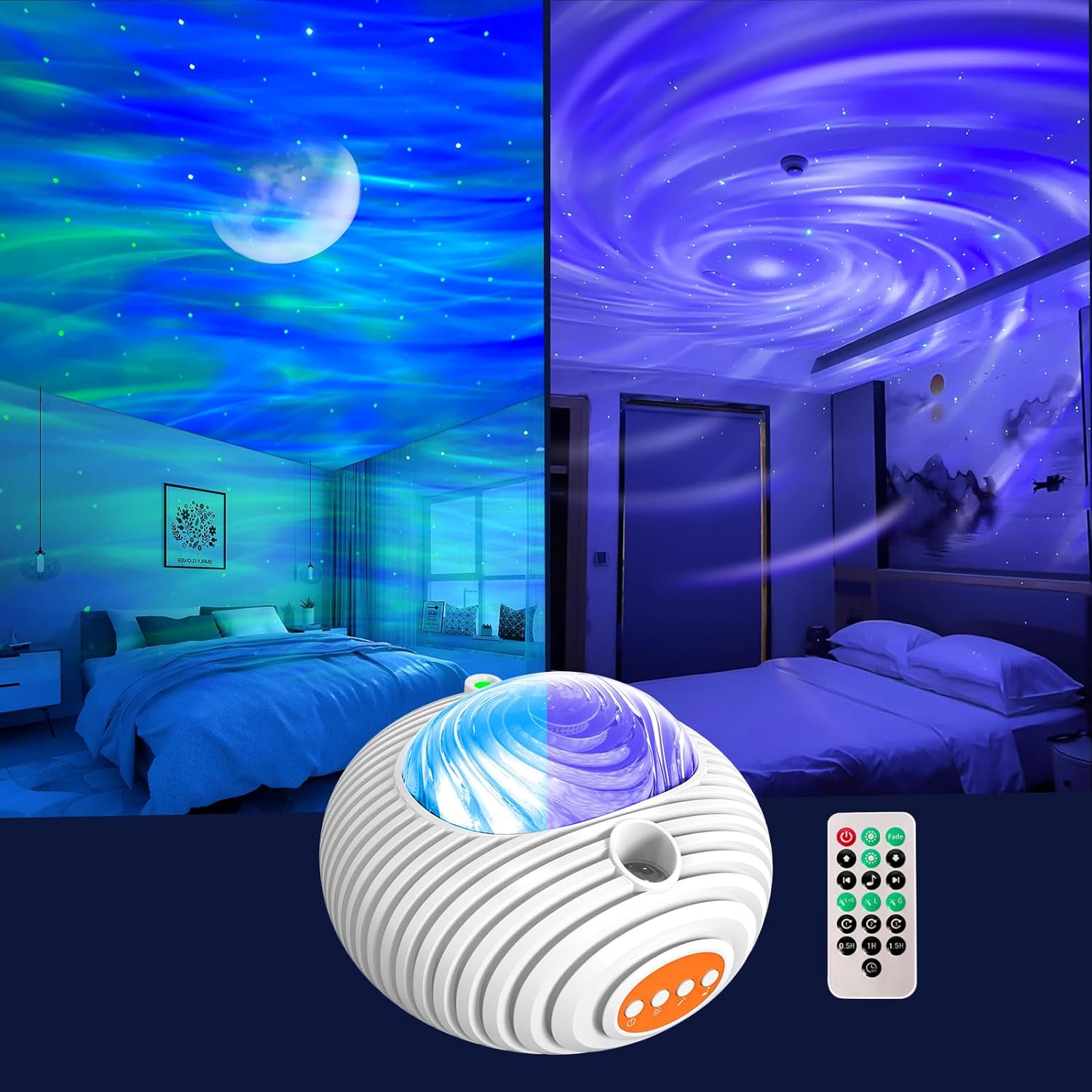 ELITUN Aurora & Moon Projector: 14 Colors, White Noise, Timer