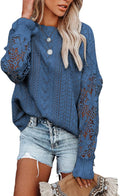 Dokotoo Womens Crochet Lace Crewneck Sweater - Lightweight Layering is