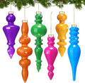 Neon Mercury Glass Finial Ornaments 6 Pack - Vintage Holiday Style