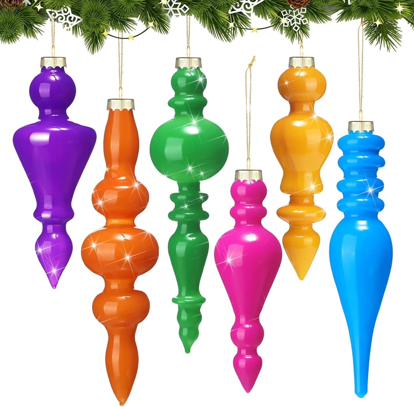 6 Pcs 6.3 Inch Neon Colors Mercury Glass Finial Ornaments