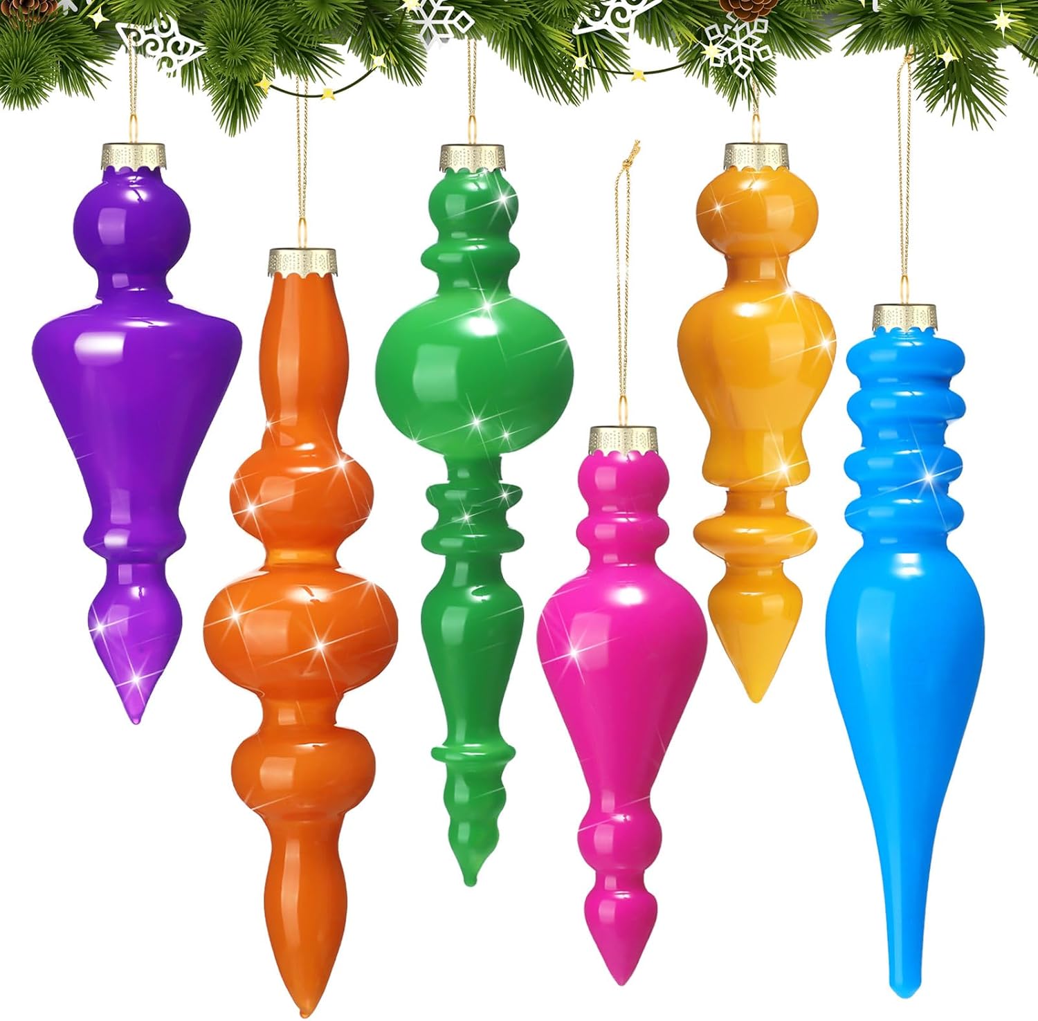6 Pcs 6.3 Inch Neon Colors Mercury Glass Finial Ornaments