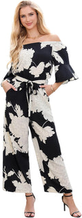 Summer Jumpsuits for Women Floral Off Shoulder Wide Leg - Flowy Fit