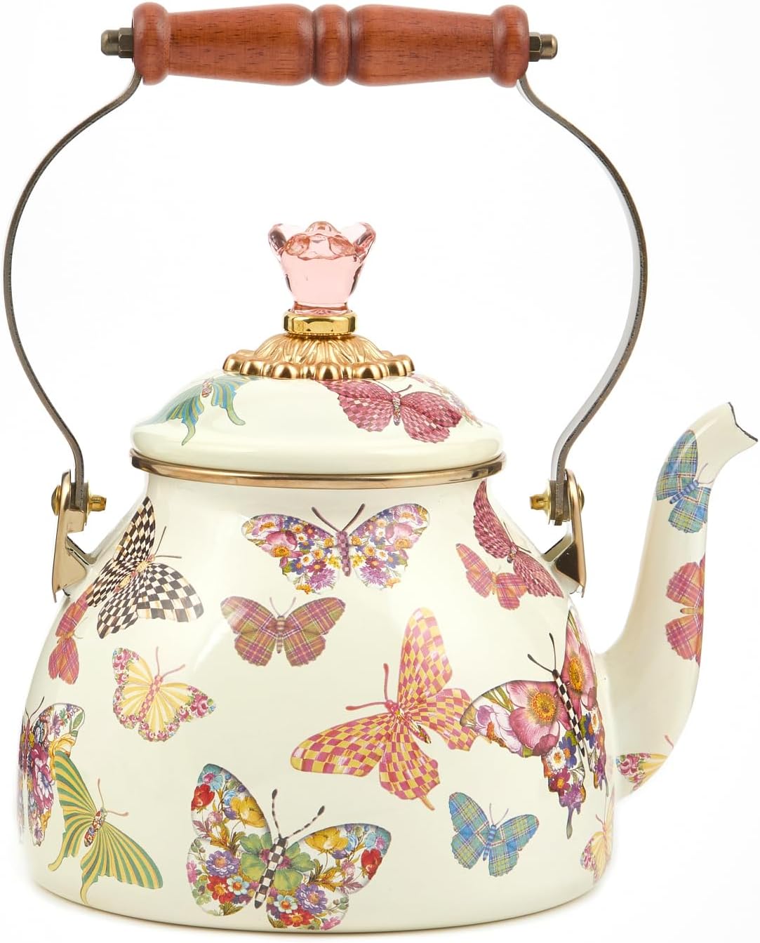 Unique Enamel Tea Kettle for Stovetop with Butterfly Garden Design
