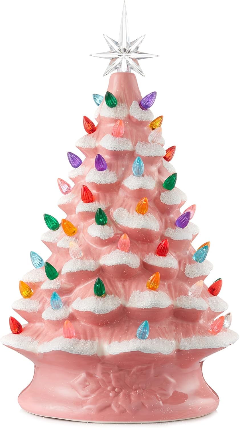 Hand Painted Ceramic Christmas Tree with Multi Color Lights