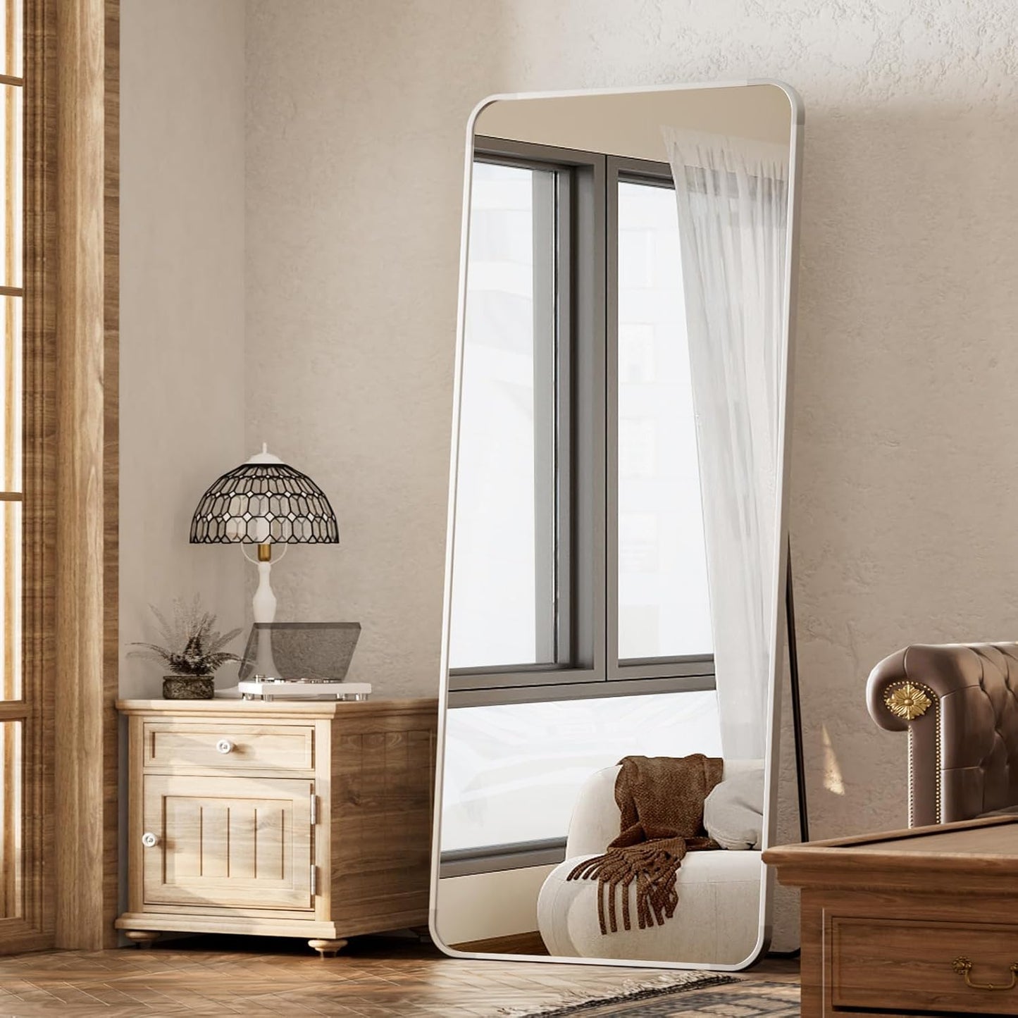 BEAUTYPEAK Silver Full Length Mirror for Bedroom and Dressing Room