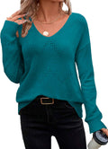 Zeagoo Womens Sweater Lightweight V Neck Off Shoulder Crochet Pullover