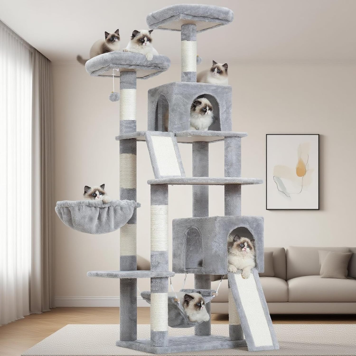 Multi-Level Cat Tree for Large Cats - Sturdy 71ft' Cat Tower