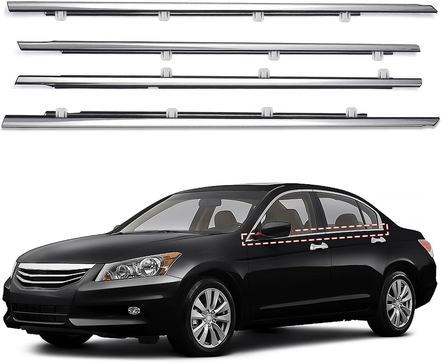 Window Molding Trim for Honda Accord 2008-2012, 4-Door Sedan