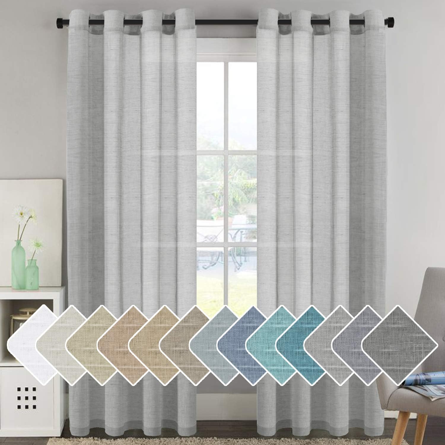 Linen Curtains for Living Room and Bedroom - Semi Sheer Panels