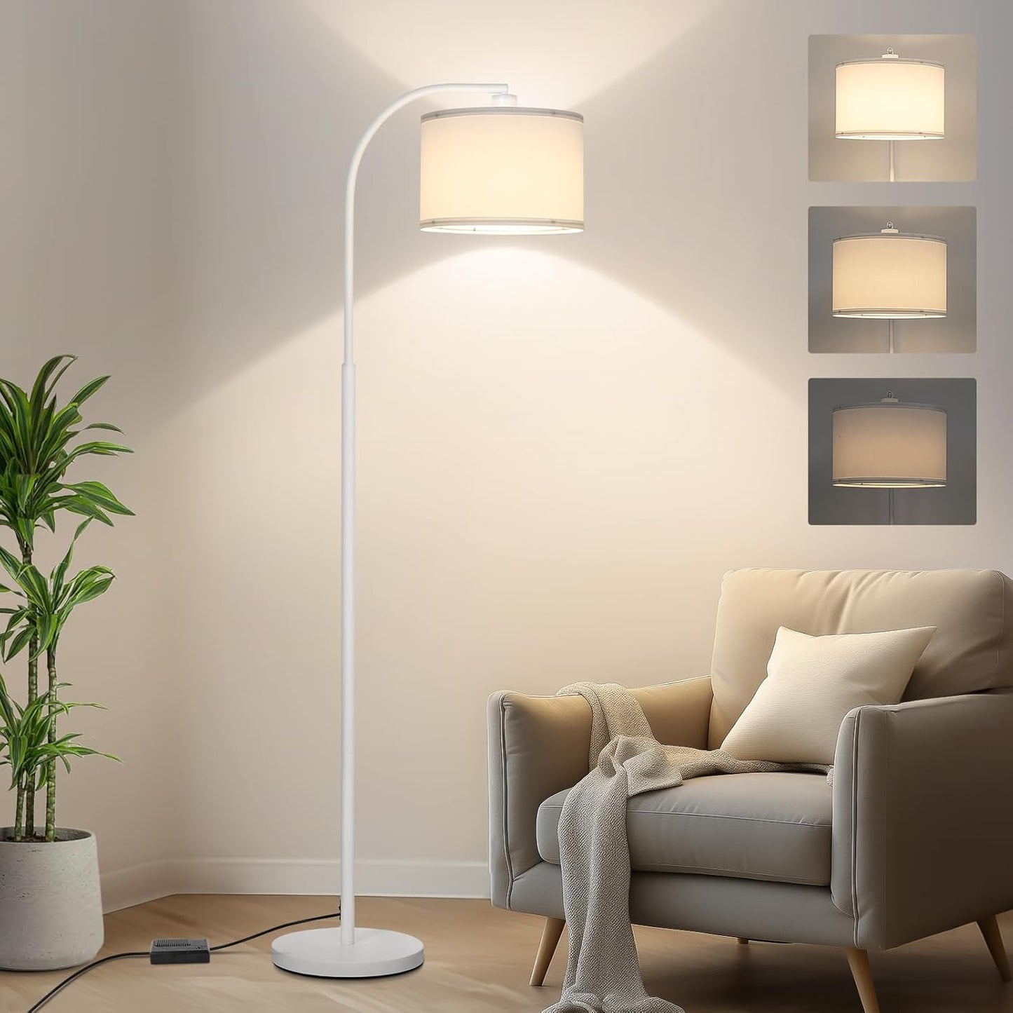 Modern White Arc Floor Lamp with Stepless Dimming Function