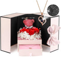 Preserved Rose Gift Box with Necklace and Moss Bear - Eternal Red