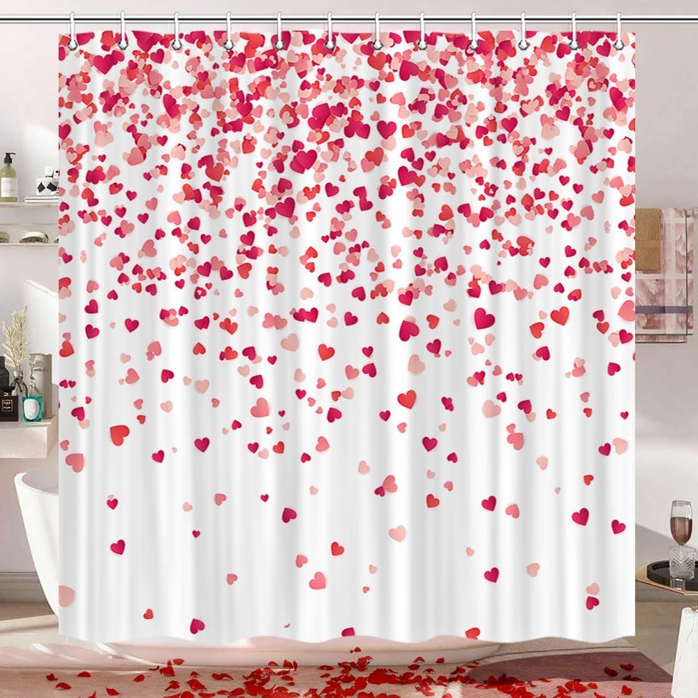 Romantic Red Hearts Valentine Shower Curtain - 70X70in