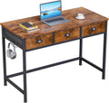 Small Computer Desk with 3 Fabric Drawers - Compact Rustic Home Office