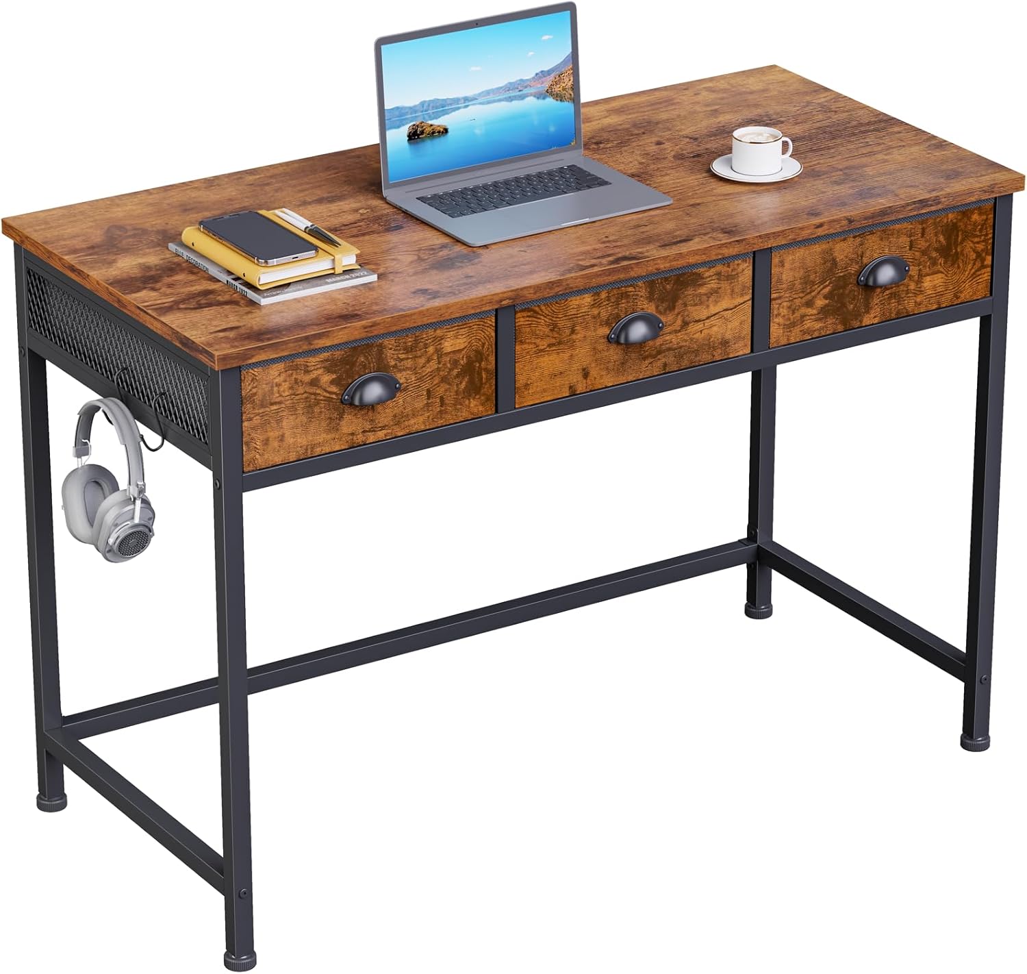 Furologee Small Computer Desk with 3 Fabric Drawers for Home