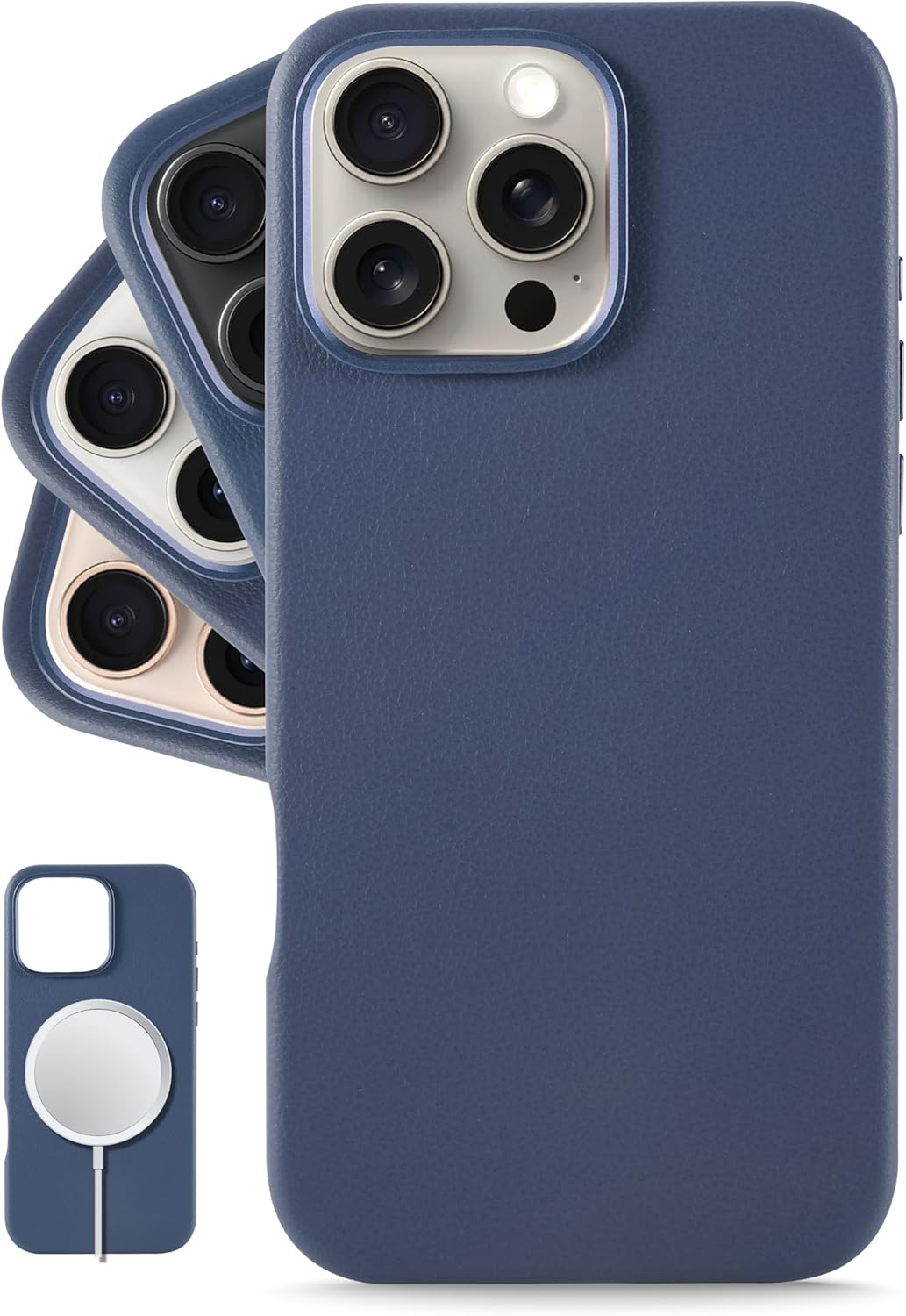 LONLI Classic Leather Case for iPhone 16 Pro Max - Azzurro Blue