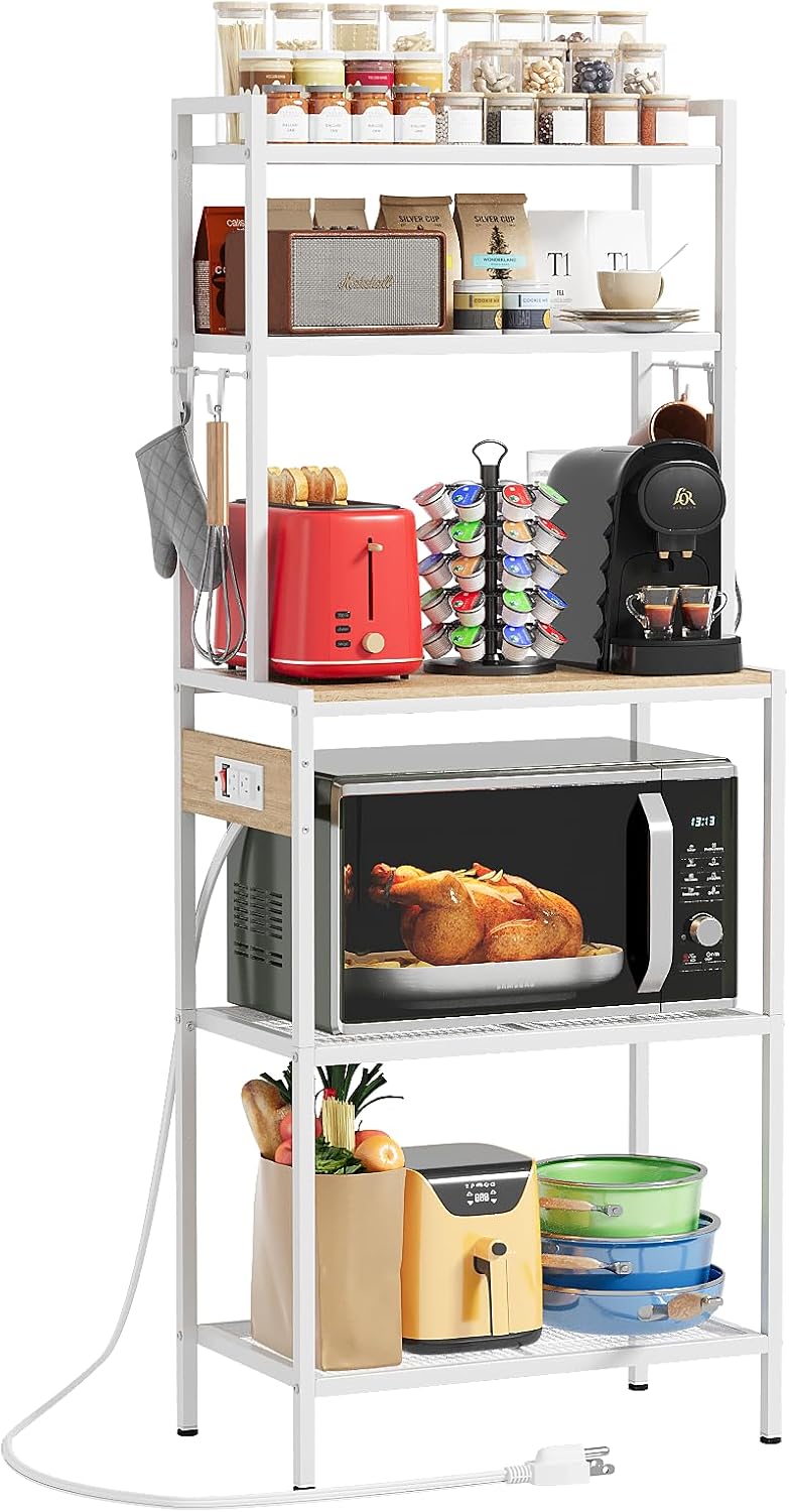 Kitchen Bakers Rack with Power Outlet & Storage - Roxibelt