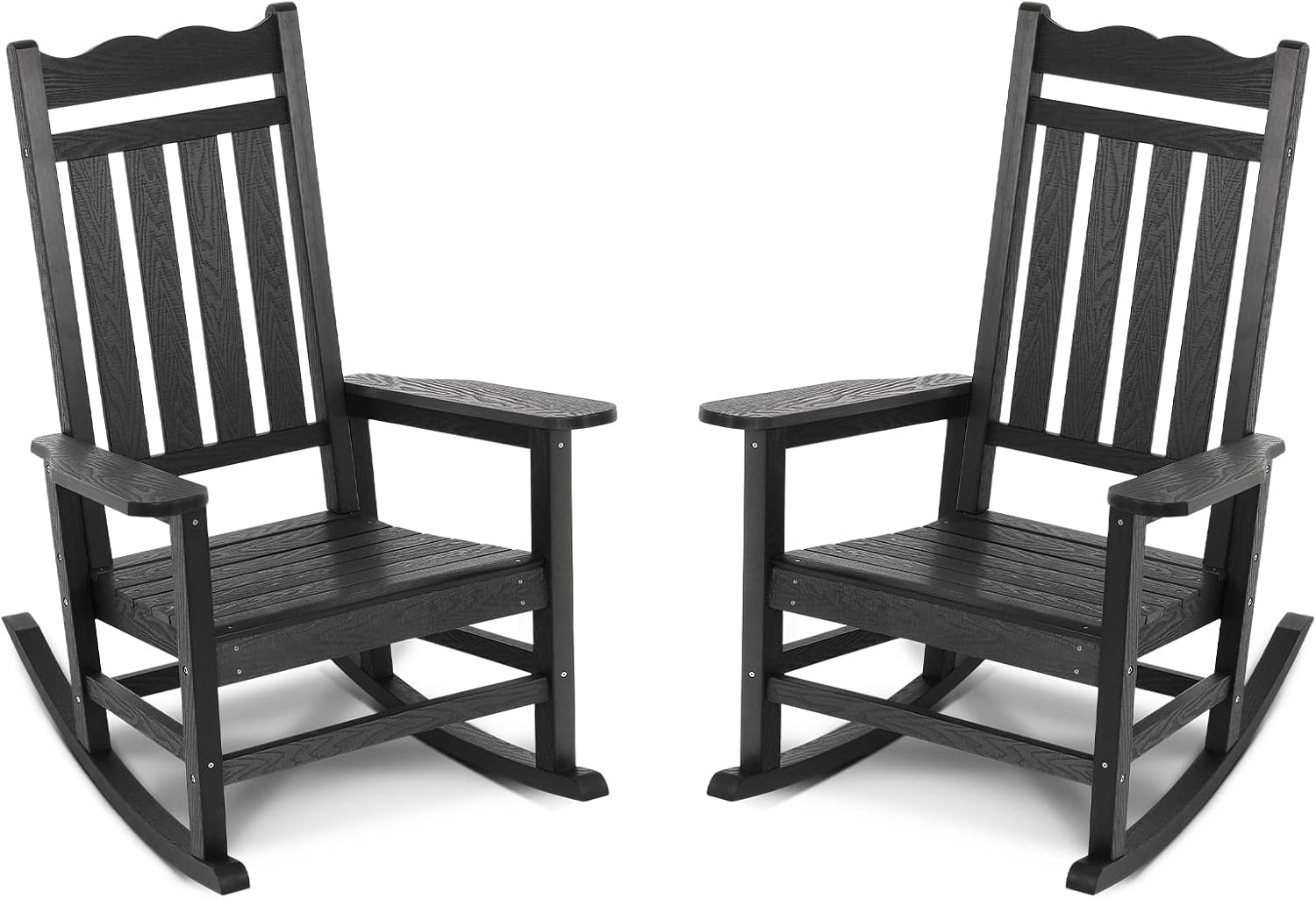 Set of 2 Black Rocking Chairs, 400 lbs Capacity - Indoor/Outdoor