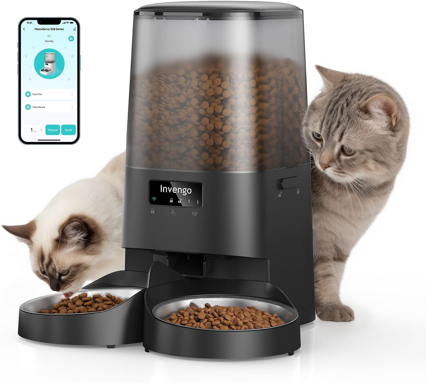 Automatic Cat Feeder with Dual Bowls for Two Pets at Once