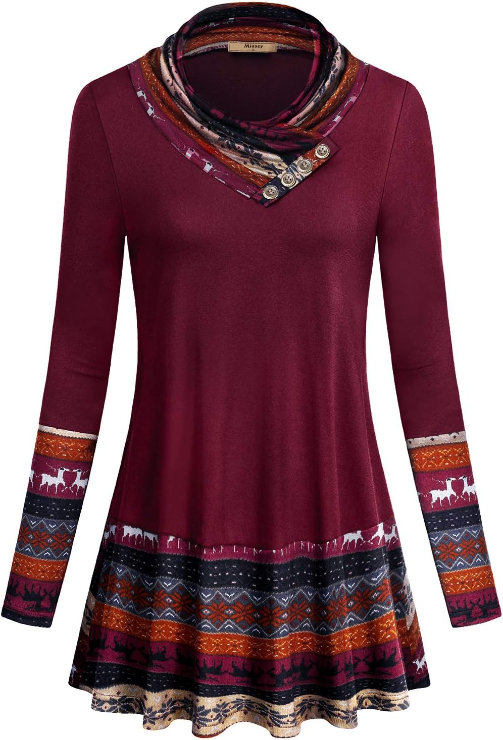 Miusey Cowl Neck Tunic Top: Form-Fitting Style