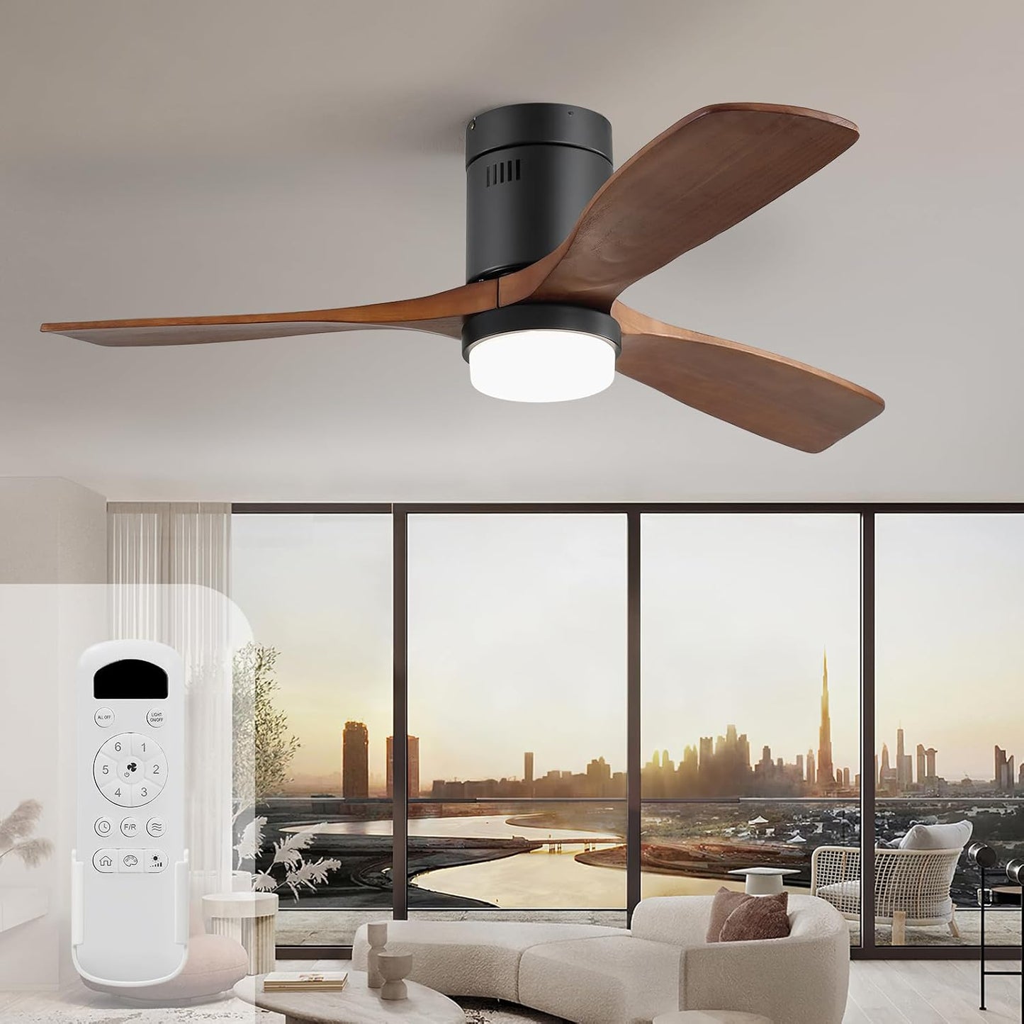 Sofucor 52 Inch Low Profile Ceiling Fan with Light and Remote