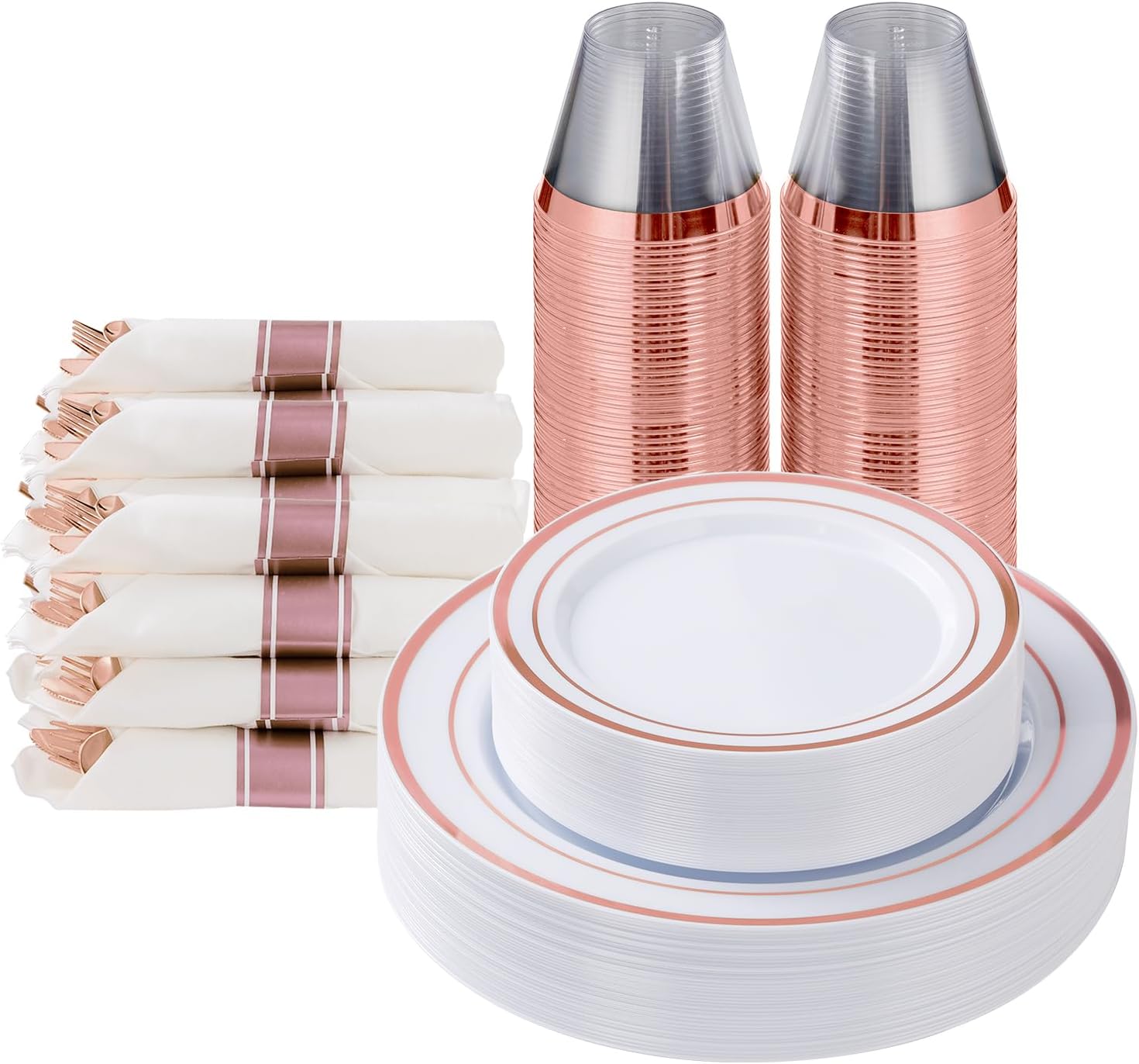 Goodluck 175 Piece Rose Gold Plastic Dinnerware Set for Parties