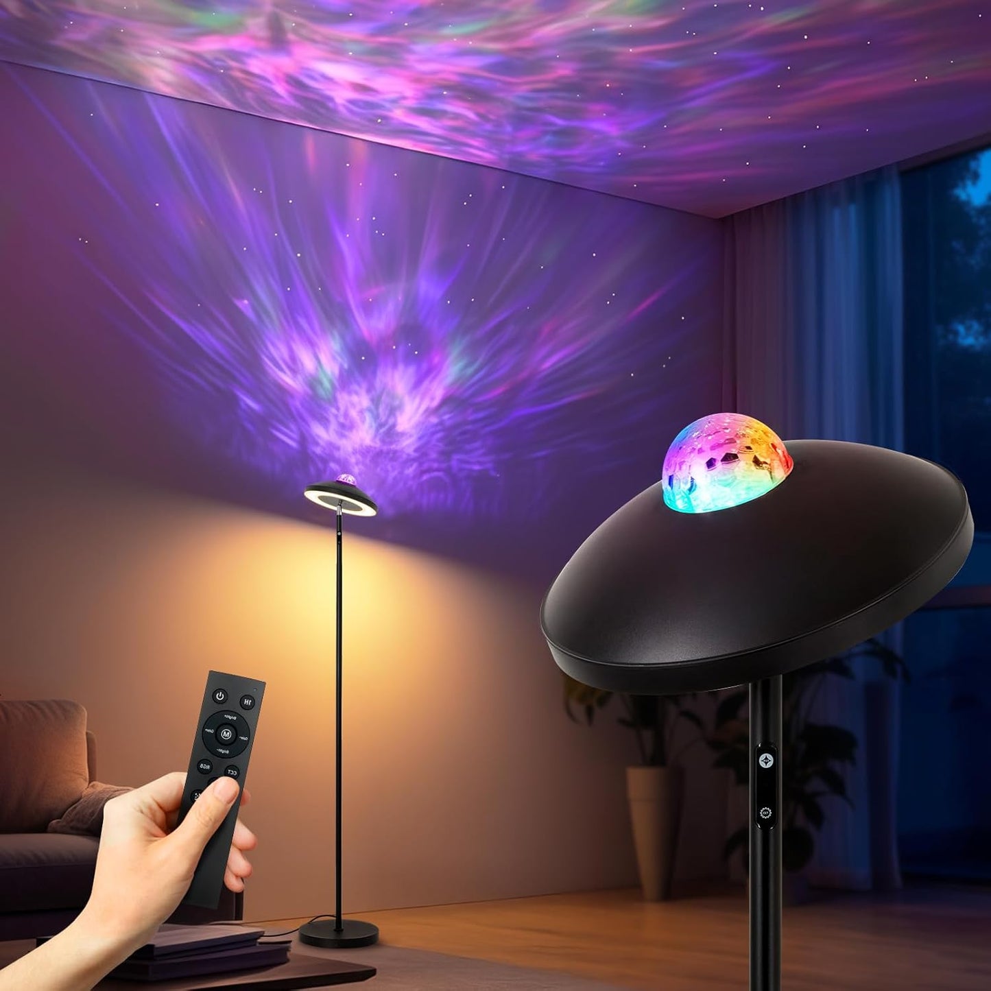 LED Floor Lamp with RGB Star Projector for Modern Living Rooms