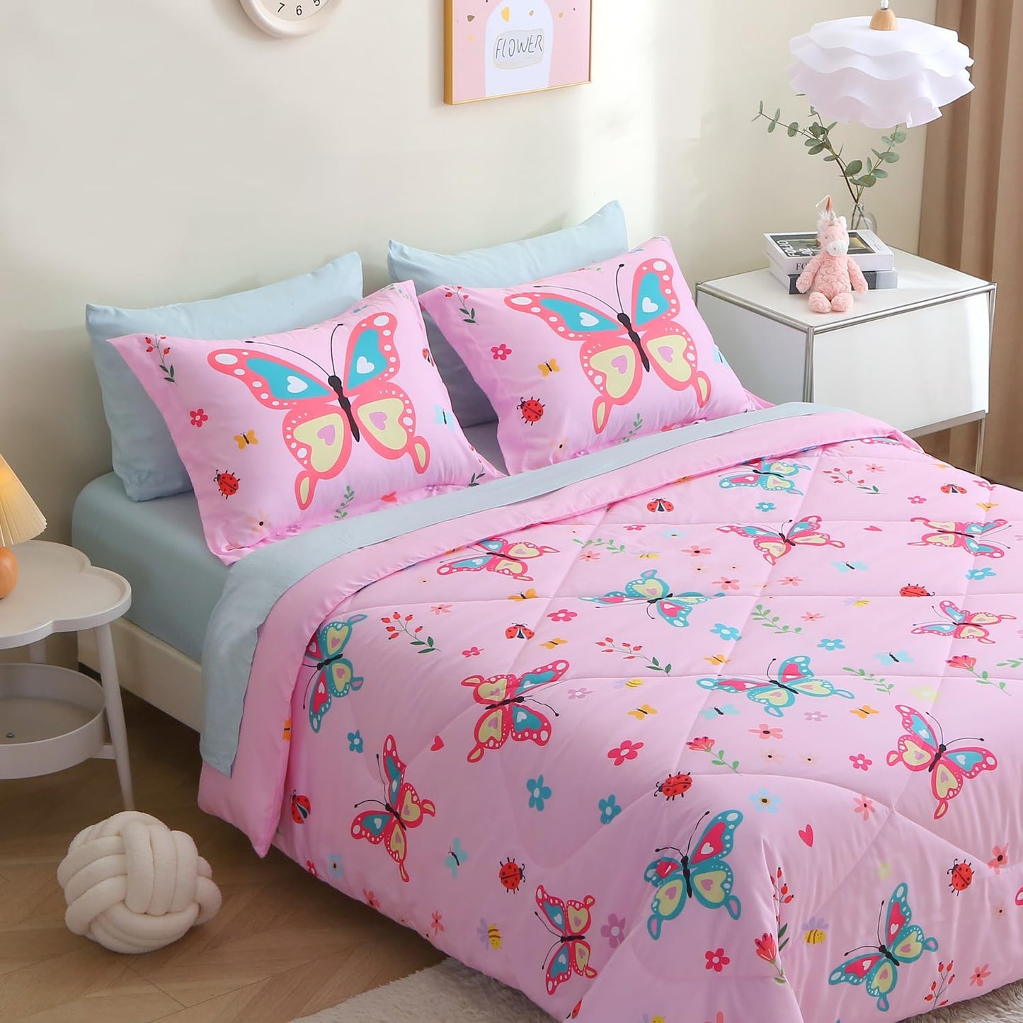 Girls Butterfly Comforter Set Queen Size 7 Piece Bed in A Bag