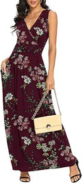 LILBETTER Women Sleeveless Deep V Neck Loose Maxi Dress - Comfortable