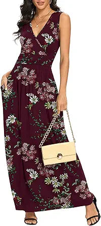 LILBETTER Women Sleeveless Deep V Neck Maxi Casual Dress Review