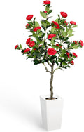 Artificial Camellia Tree 5FT Red Flower Tree in White Pot - Lifelike